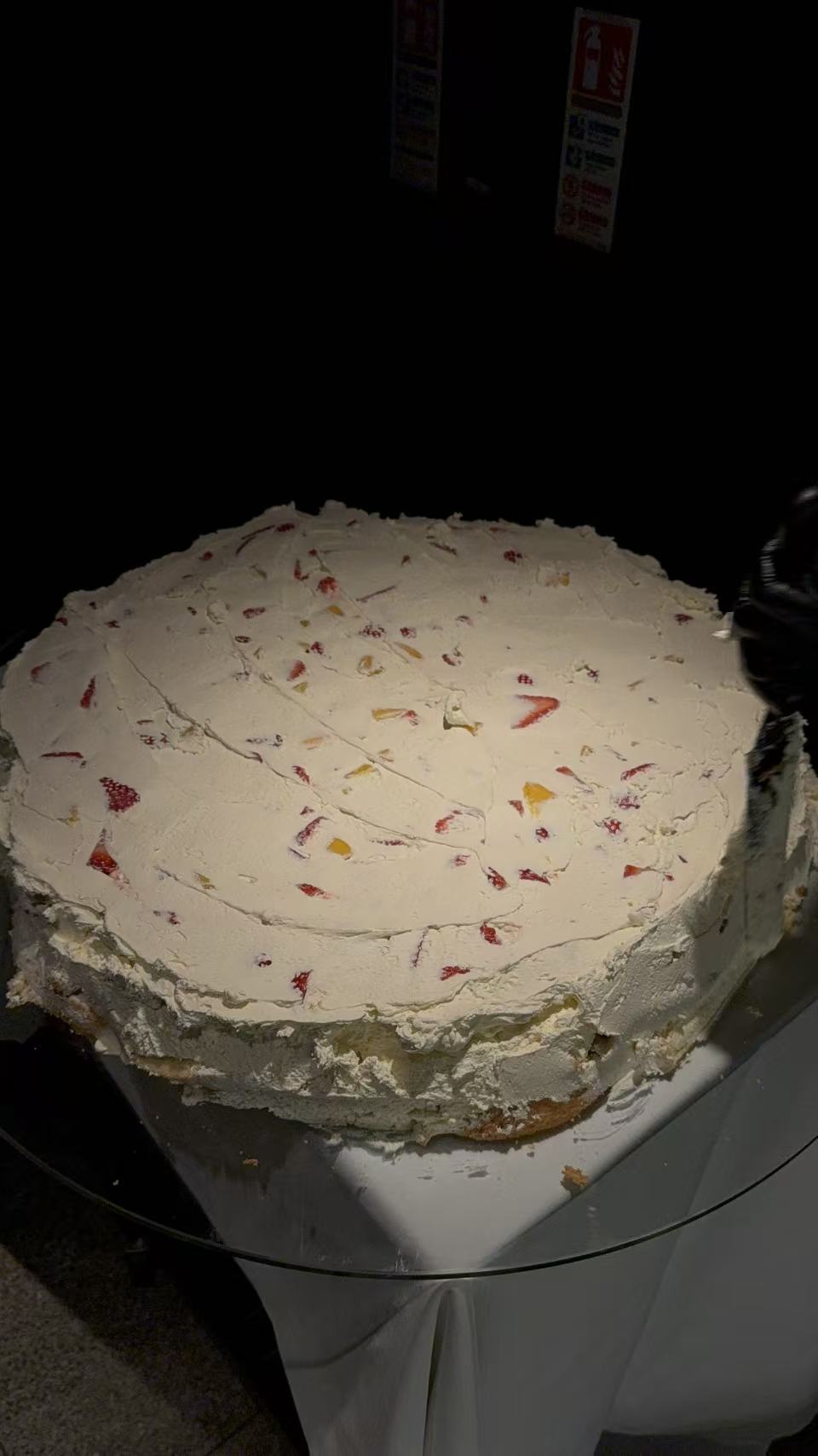 Large-format table cake being prepared